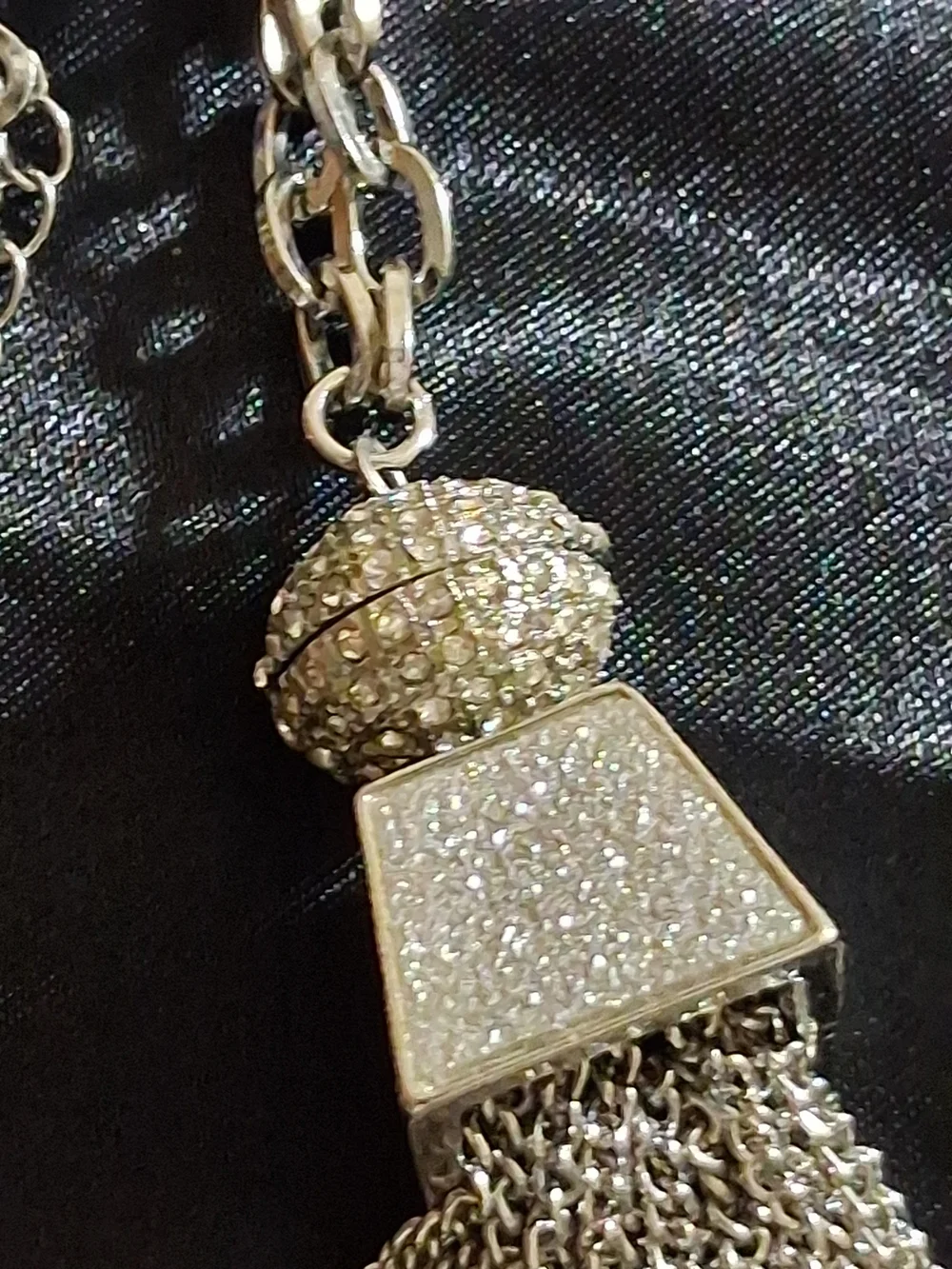 Charming Charlie Silver Pave Tassel Necklace